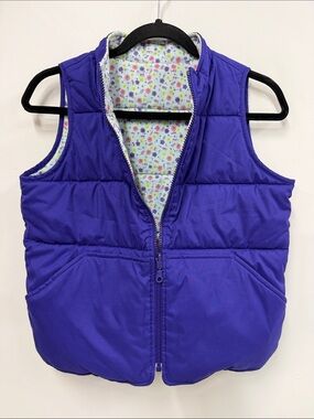 Hanna Andersson Bright Purple Quilted Puffer Vest with Floral Lining reversible